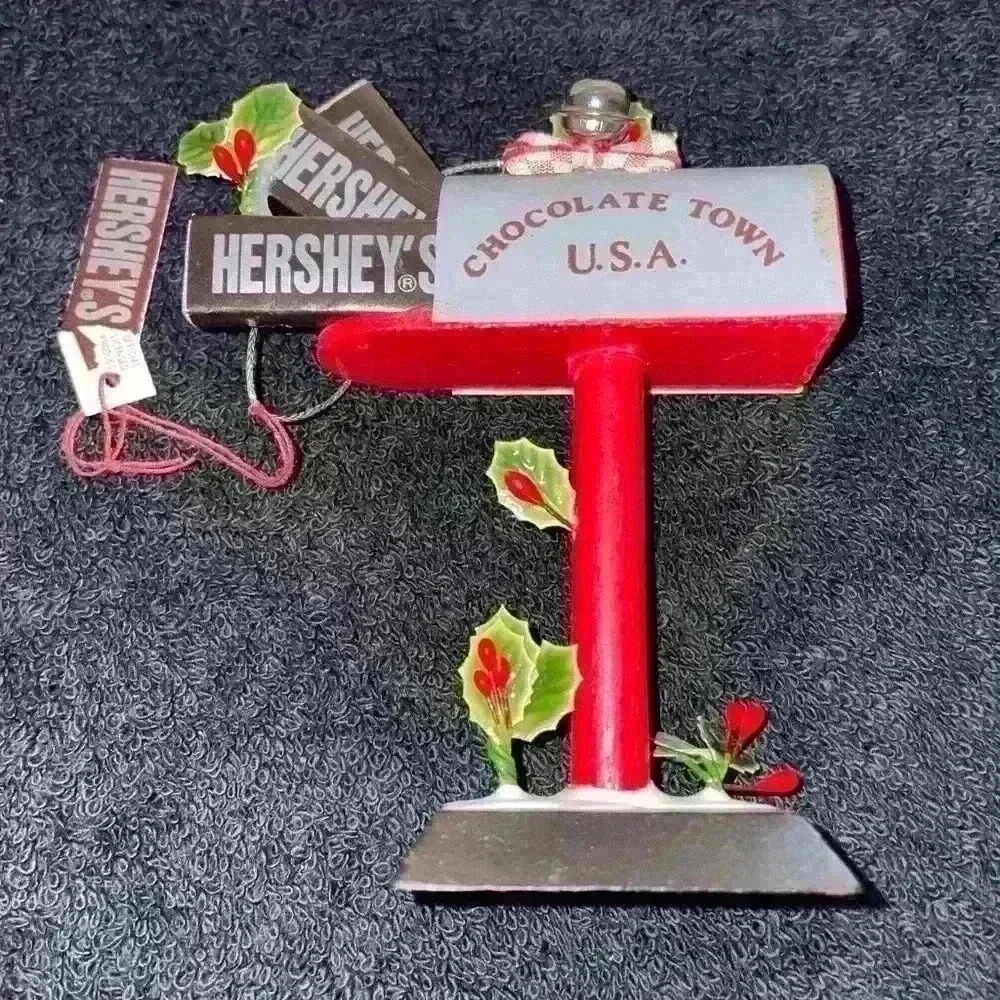 Vintage 1993 Hershey Mailbox Christmas Ornament with Chocolate Bars Wooden used